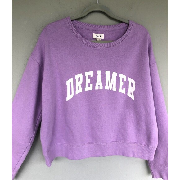 Pact Dreamer Sweatshirt Women L Lilac Boxy Organic Cotton Minimalist Boxy Casual - Picture 2 of 12
